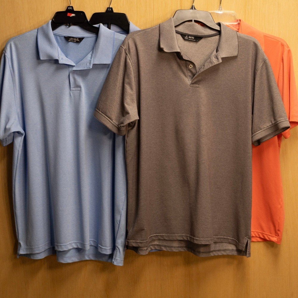 Lot of 4 Members Mark Mens Stretch Cotton Pique Polo Shirts Blue Grey Orange M